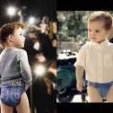 Bebes a la moda con pañales vaqueros de huggies